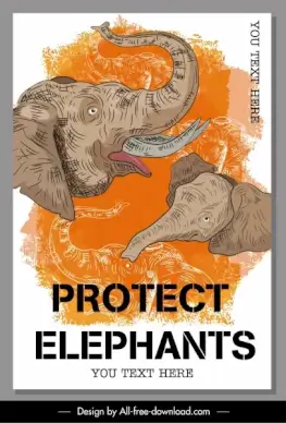 elephant protection banner retro handdrawn design