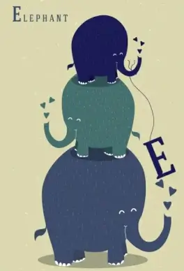 elephants background funny cute icons stack design
