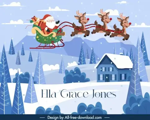 ella grace jones backdrop template cute cartoon santa sleighing reindeers sketch