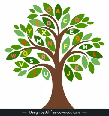 elm alphabet tree icon flat handdrawn sketch