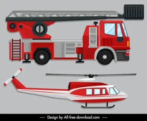 emergency vehicle icons fire fighting car helicopter sketch