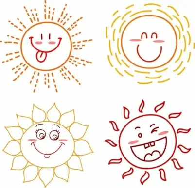 emoticon collection sun icons cute handdrawn outline