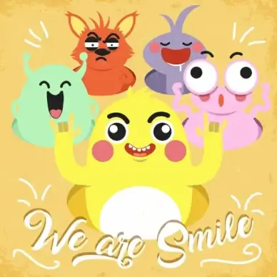 emotional background funny cartoon characters icons