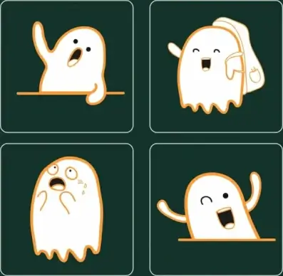 emotional icons collection cute white ghost decoration