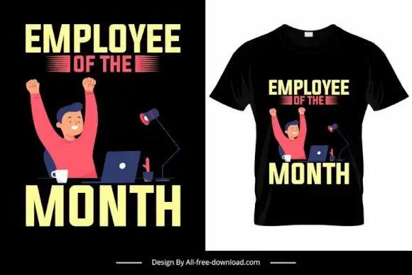 employee of the month tshirt template cartoon character contrast dark texts decor