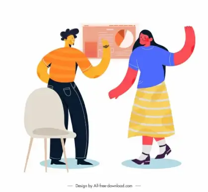 employees icons presentation conversation sketch cartoon characters