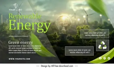 energy banner template lightbulb windmill trees decor