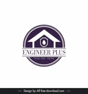 engineer plus logo for waterproofing and construction company flat house shape circle sketch