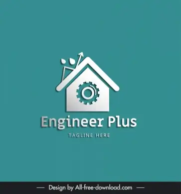 engineer plus logo template house shape gear sketch