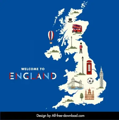 england advertising banner map landmark elements sketch