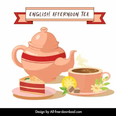 english tea set banner poster elegant classical flat sketch 