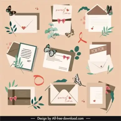 envelope cards icons elegant classical decor