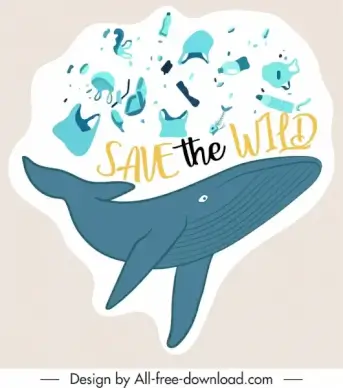 environement protection banner whale rubbish sketch