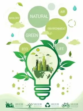environment banner green lightbulb leaf icons circles decor