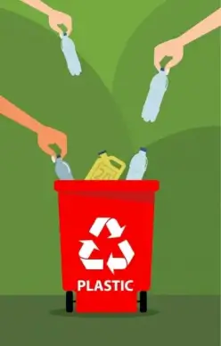 environment banner hand plastic bottles dustbin icons