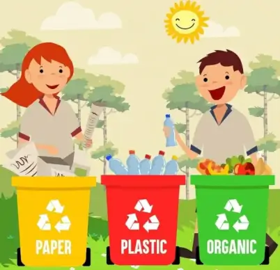 environment banner recycling sign dustbin human icons