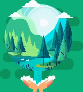 environmental protection banner hands globe nature elements decor