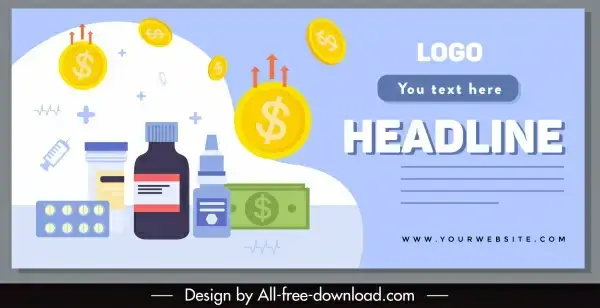 epidemic banner template medical elements coins sketch