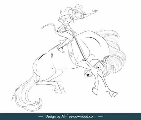 equestrian sports icon motion sketch handdrawn cartoon design