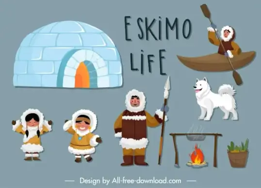 eskimo design elements cartoon design symbols sketch