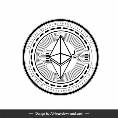 ethereum coins sign icon black white symmetric geometric shape outline