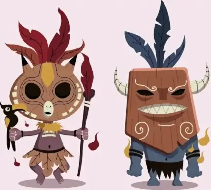 ethnic background scary mask icons decor
