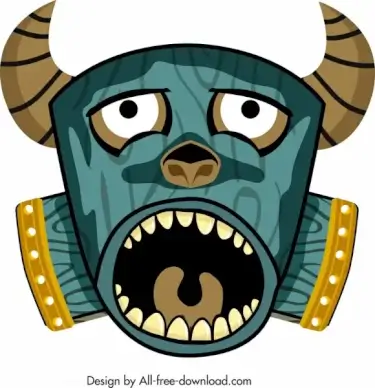 ethnic mask icon scary face design colorful ornament