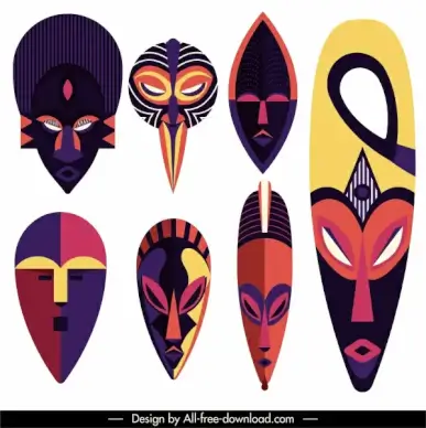 ethnic mask templates frightening faces colorful symmetric design