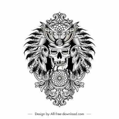 ethnic skull tattoo template flat symmetric retro handdrawn outline 