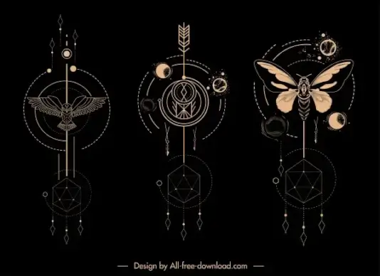 ethnic tatoo templates animals planets motion sketch