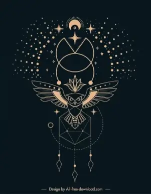 ethnic tattoo template universe elements owl polygonal sketch
