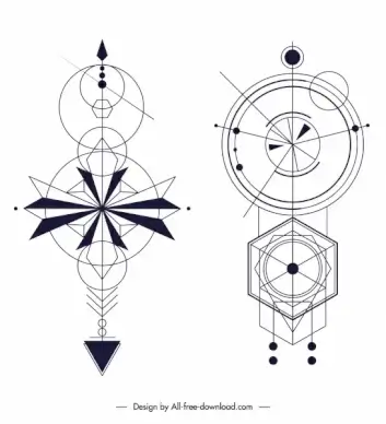 ethnic tattoo templates flat geometric sketch symmetric shapes