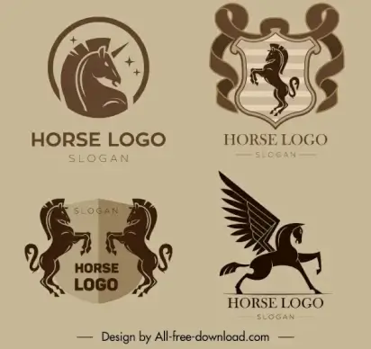 european logotype templates flat retro horse unicorn sketch