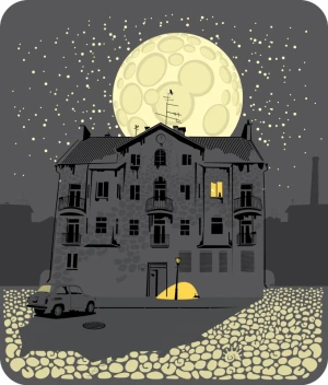 night scene painting european architecture moonlight sketch