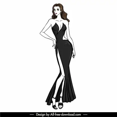 evening dresses design elements elegant black white handdrawn 