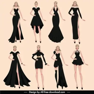 evening dresses design templates elegant cartoon characters