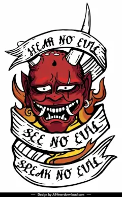 evil tattoo design elements flat handdrawn classic frightening sketch 