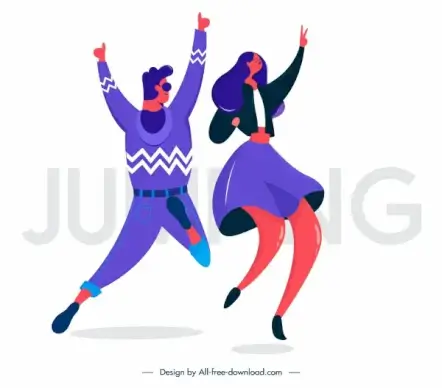 excited people icons jumping gesture sketch cartoon characters