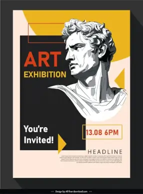 exhibition invitation card template classical handdrawn bust 