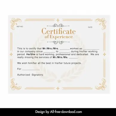 experience certificate template elegant flat symmetric blurred leaves decor