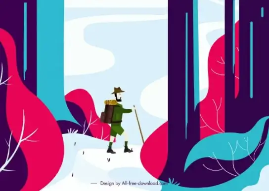 exploration painting hiker icon cartoon sketch
