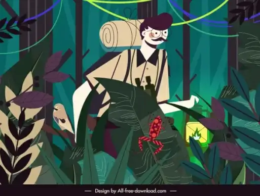 exploration painting jungle explorer sketch cartoon design