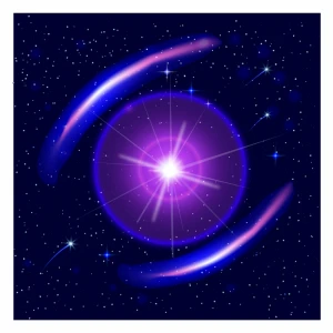 Explosion of the sun in blue space