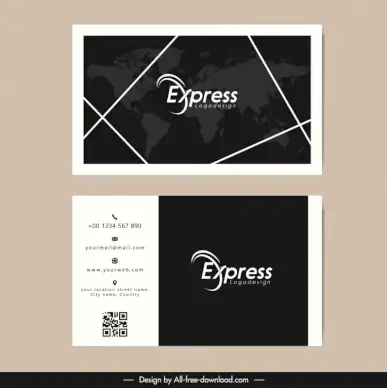 express logistics business card template flat contrast black white flat global map sketch