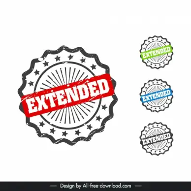 extended stamps collection retro serrated circle rays stars