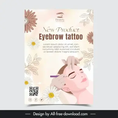 eyebrown tattoo beauty poster template handdrawn lady makeup flowers