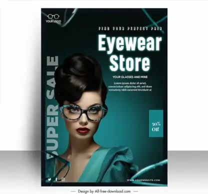 eyeglasses poster template elegant contrast beautiful lady