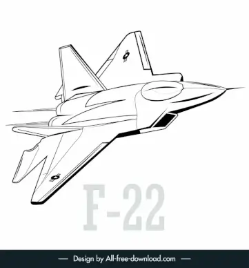 f 22 jet icon black white sketch