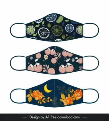 face mask fabric design for print templates flat classical handdrawn lemon slides orange flower moon decor
