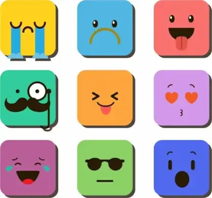 facial emoticon collection colorful squares ornament